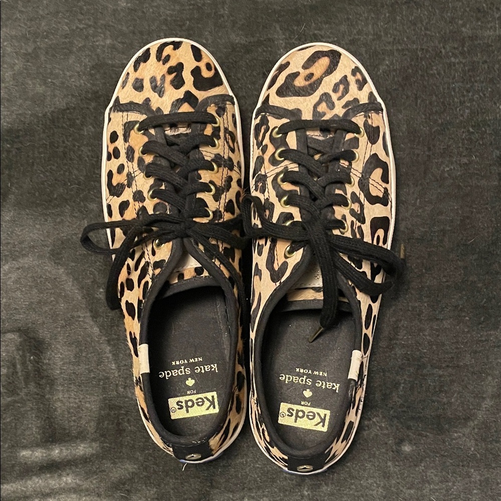 Kate Spade Black and Tan Leopard Sneakers 7.5